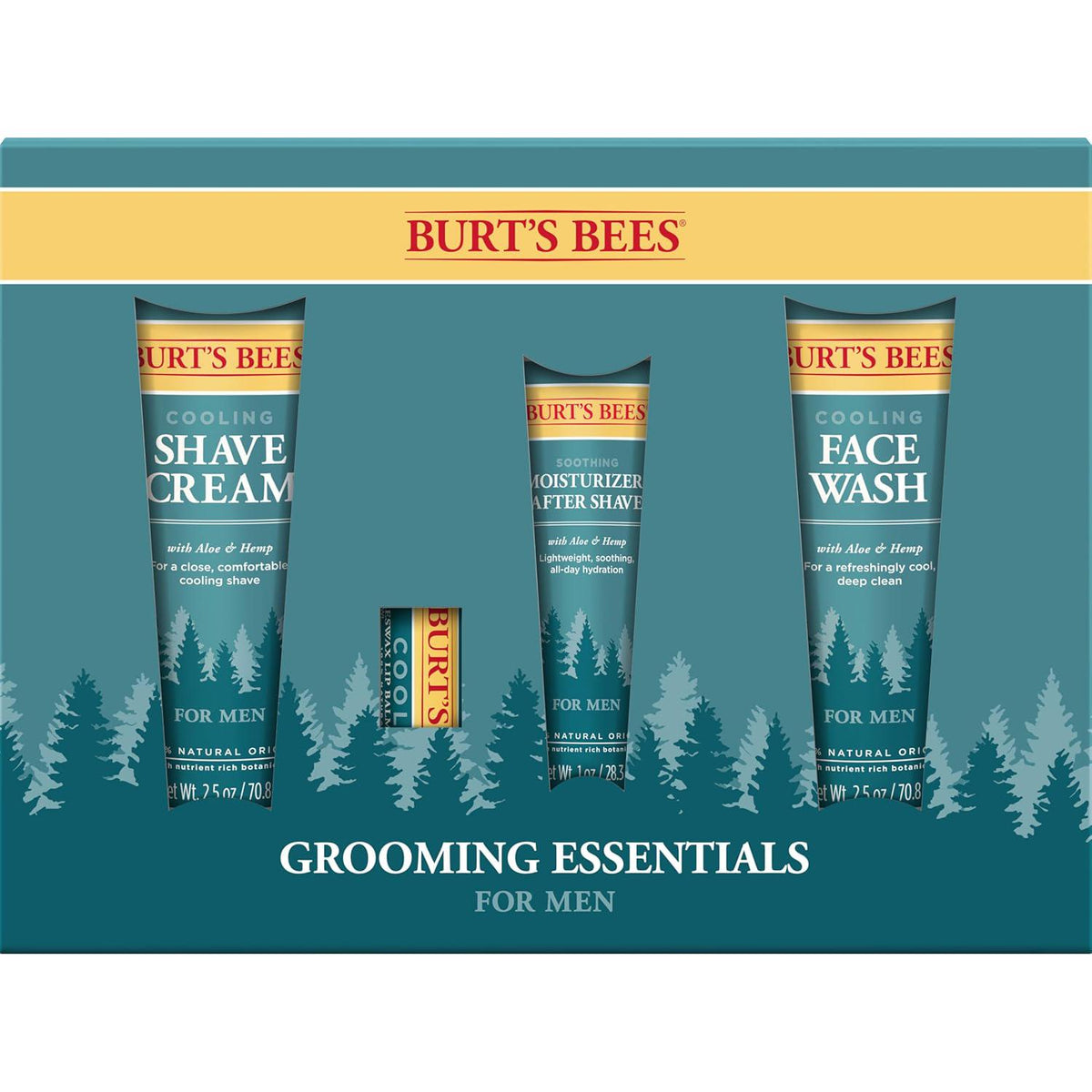 Burt's Bees Gifts Ideas - Grooming Essentials Kit, 4 Products For Men - Cooling Face Wash, Shave Cream, Soothing Moisturizer After Shave And Original Beeswax Lip Balm,