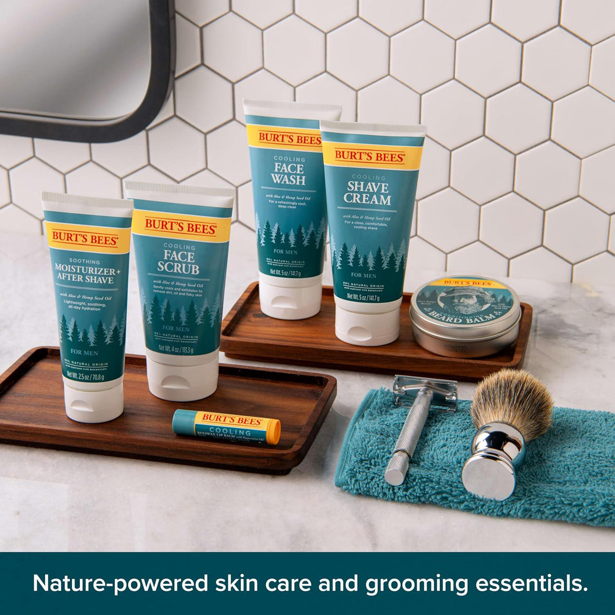 Burt's Bees Gifts Ideas - Grooming Essentials Kit, 4 Products For Men - Cooling Face Wash, Shave Cream, Soothing Moisturizer After Shave And Original Beeswax Lip Balm,