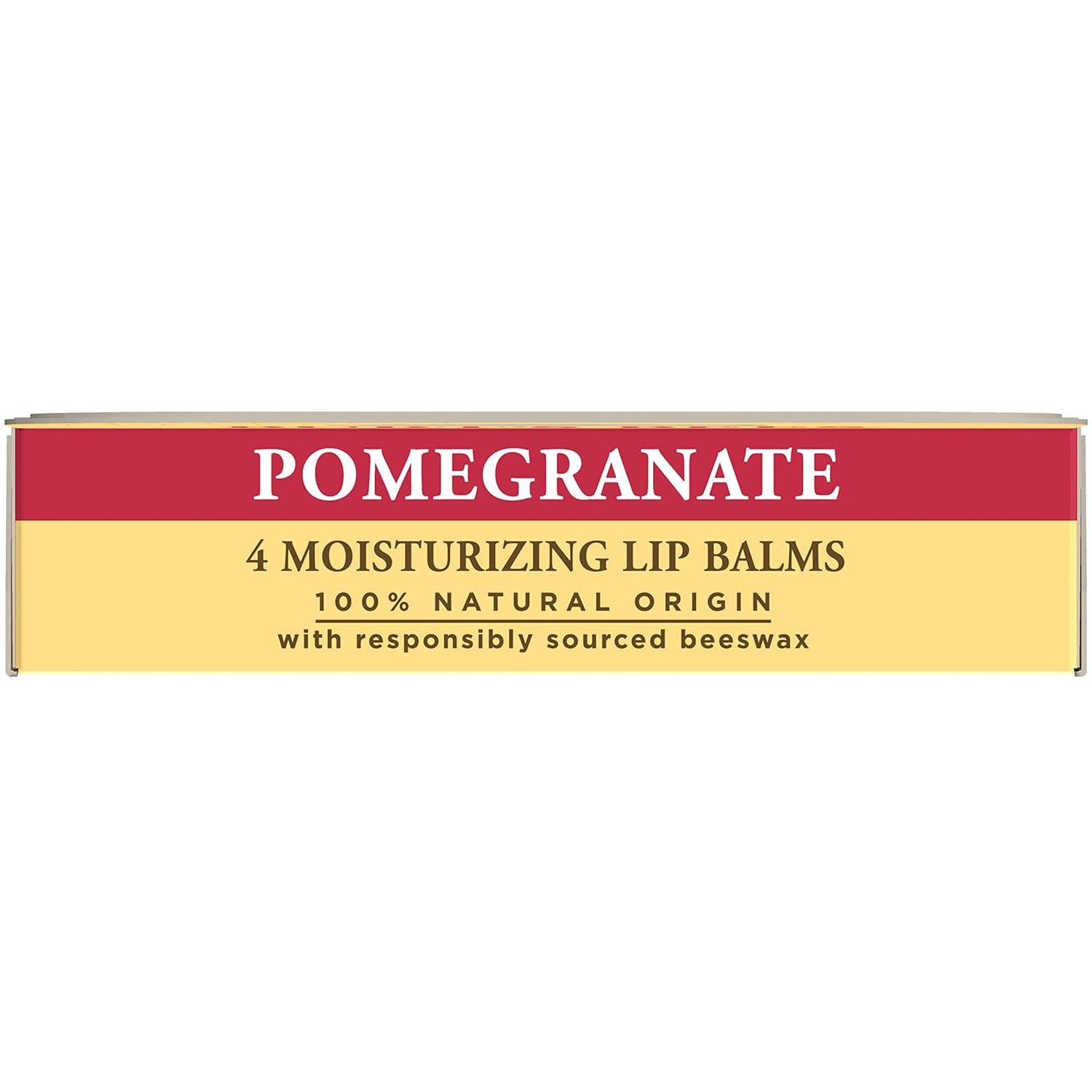 Burt's Bees Lip Balm Valentines Day Gifts, Pomegranate, Lip Moisturizer With Responsibly Sourced Beeswax, Tint-Free, Natural Conditioning Lip Treatment, 4 Tubes, 0.15 Oz.,