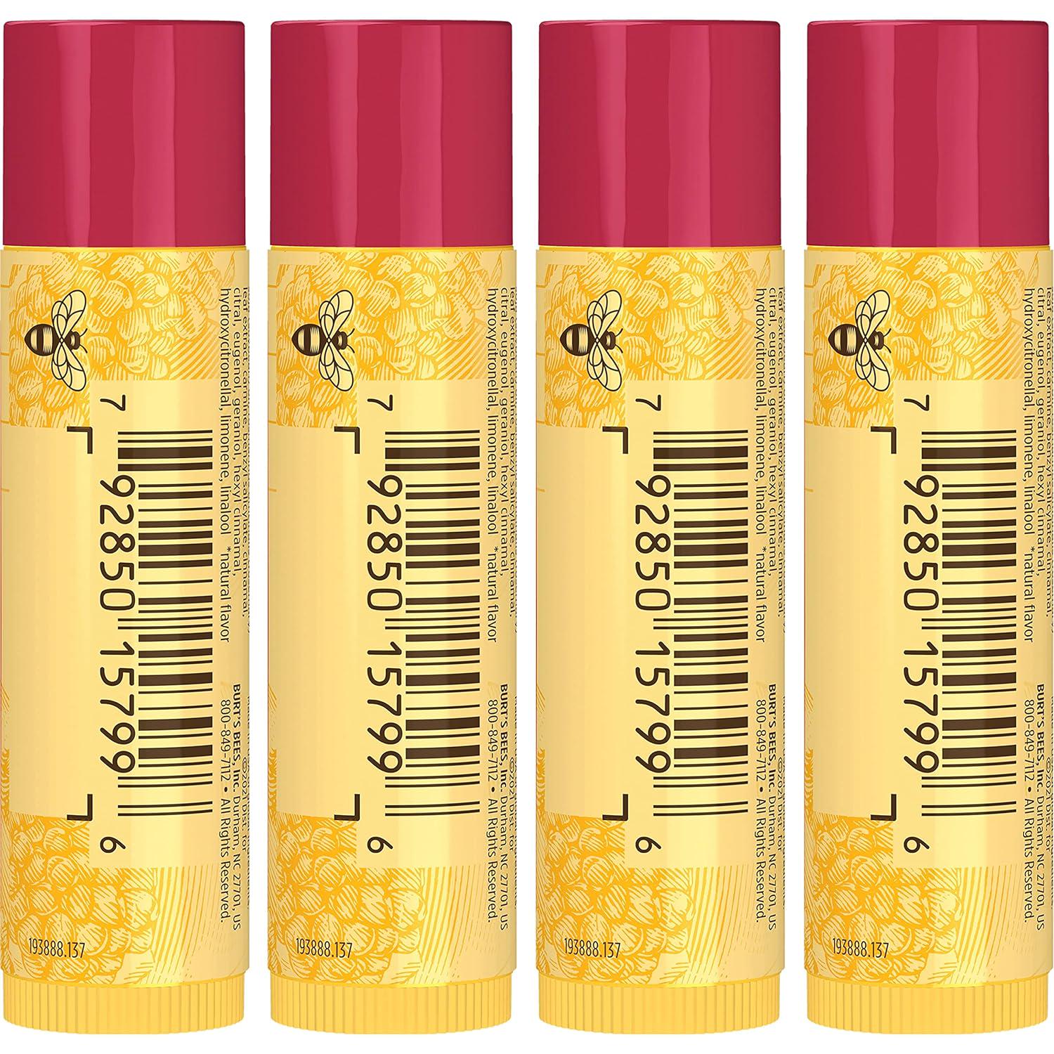 Burt's Bees Lip Balm Valentines Day Gifts, Pomegranate, Lip Moisturizer With Responsibly Sourced Beeswax, Tint-Free, Natural Conditioning Lip Treatment, 4 Tubes, 0.15 Oz.,