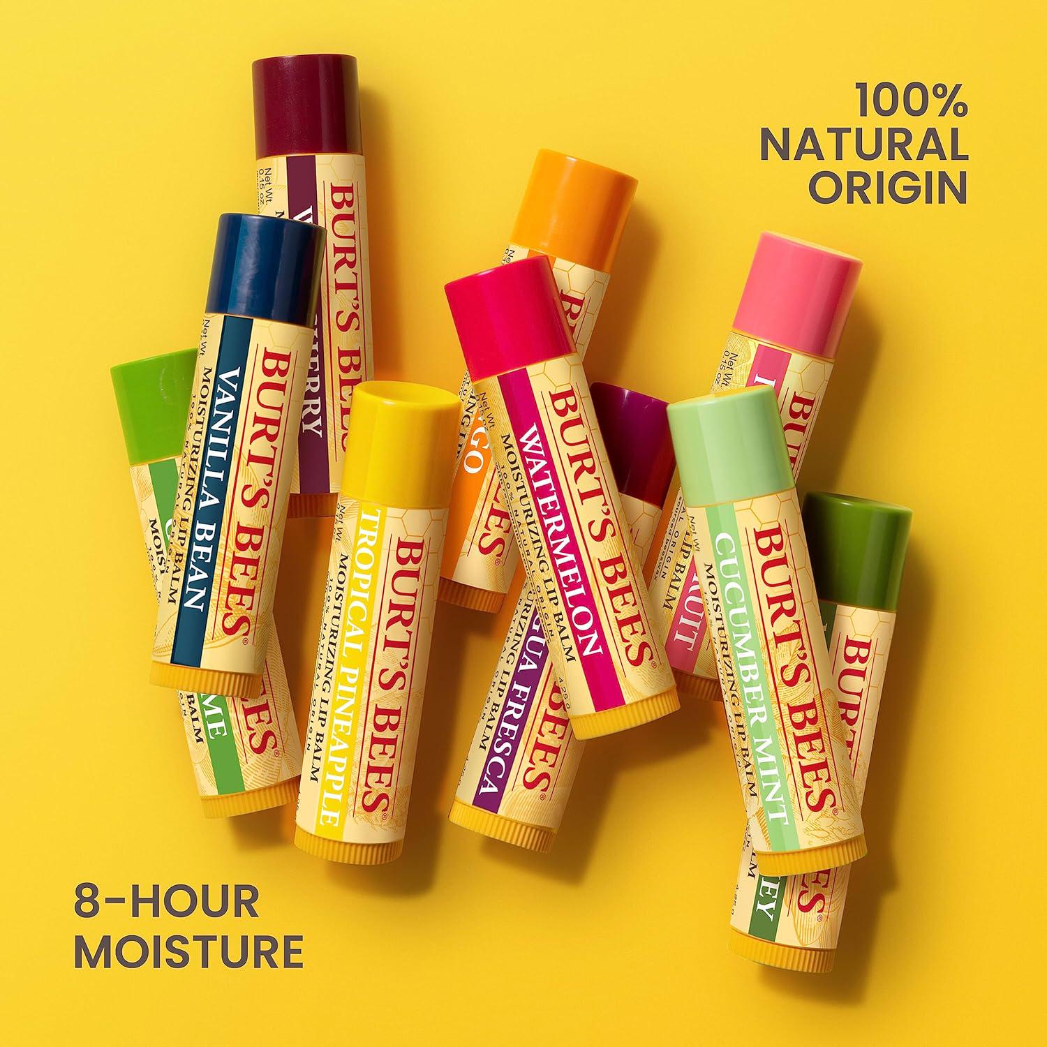 Burt's Bees Lip Balm Stocking Stuffers, Moisturizing Lip Care Christmas Gifts, Original Beeswax, Strawberry, Coconut And Pear, Vanilla Bean With Fruit Extracts, Natural Origin Lip Care (4-Pack),