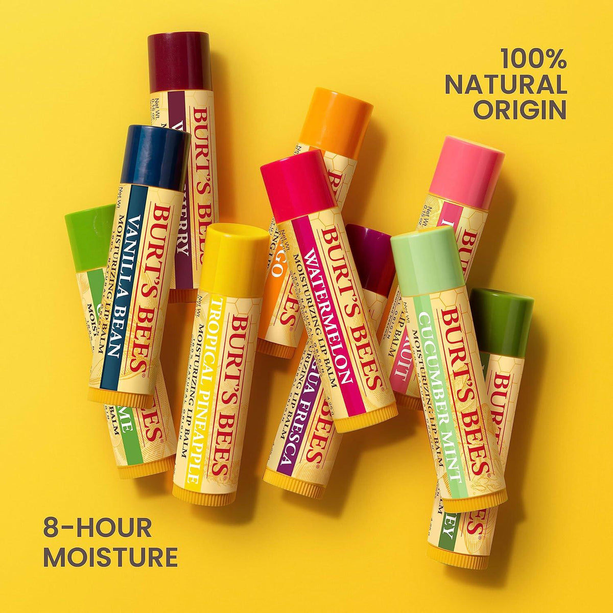 Burt's Bees Lip Balm Stocking Stuffers, Moisturizing Lip Care Christmas Gifts, Tropical - Pineapple, Berry Agua Fresca, Dragon Fruit Lemon And Coconut And Pear, Natural Origin Treatment (4-Pack),