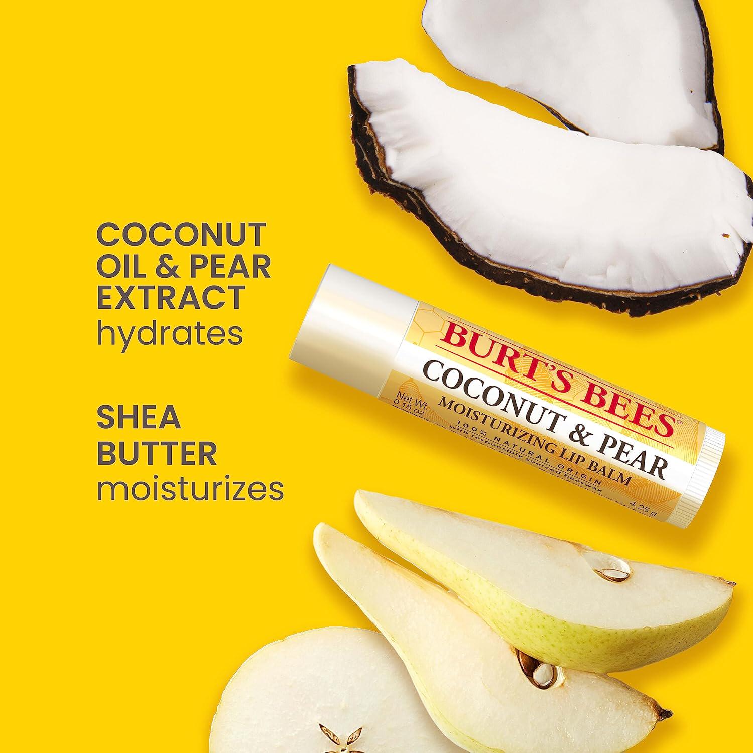 Burt's Bees Lip Balm Stocking Stuffers, Moisturizing Lip Care Christmas Gifts, Original Beeswax, Strawberry, Coconut And Pear, Vanilla Bean With Fruit Extracts, Natural Origin Lip Care (4-Pack),