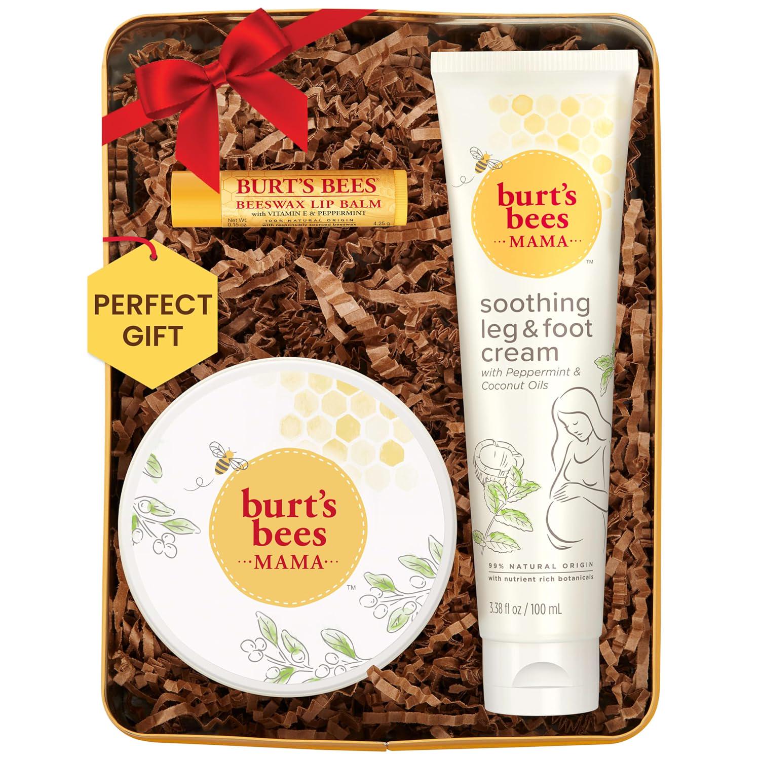 Burt's Bees Pregnancy Essentials Christmas Gifts Set, 3 Baby Shower Products And Must Have Baby Registry Items, Nourishing Skincare For Mom To Be - Mama Belly Butter, Original Lip Balm, Leg And Foot Cream,