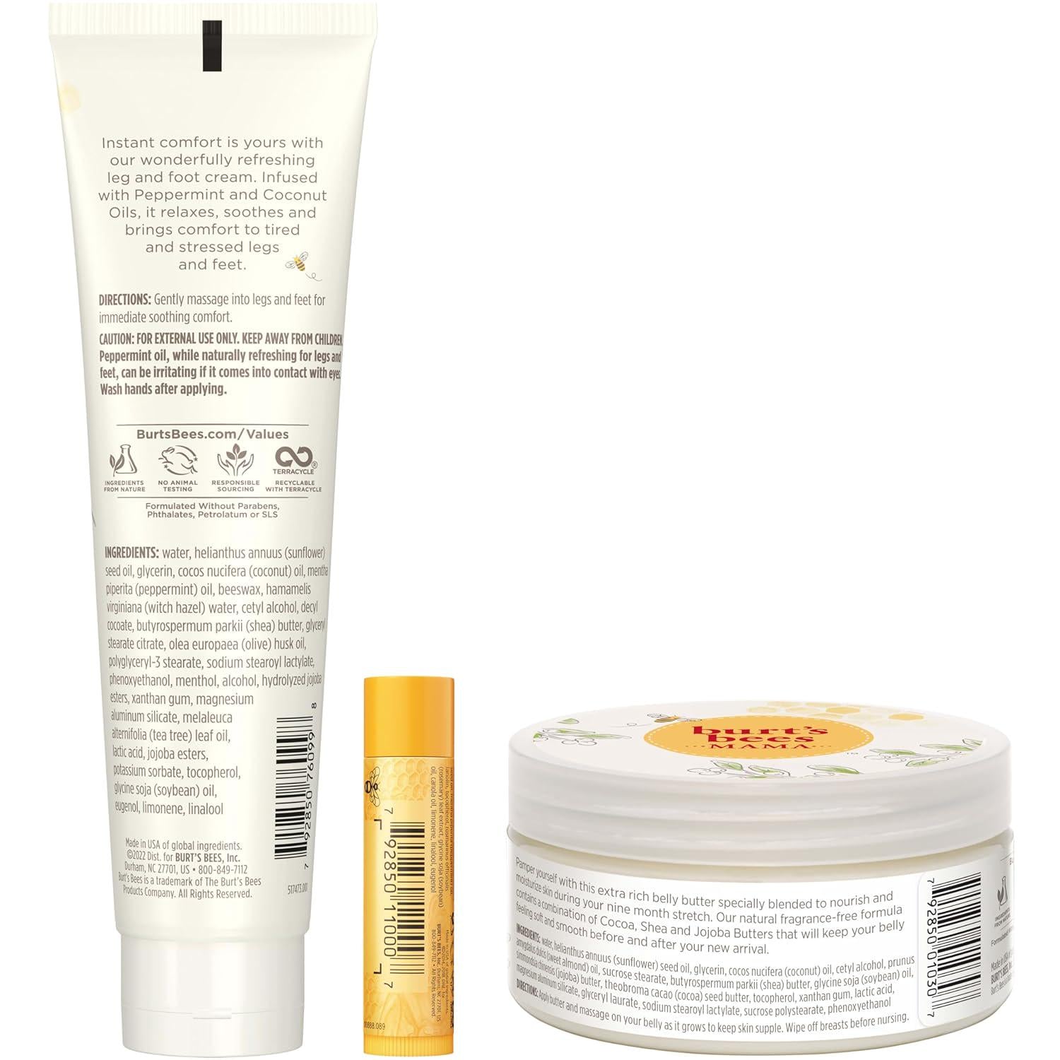 Burt's Bees Pregnancy Essentials Christmas Gifts Set, 3 Baby Shower Products And Must Have Baby Registry Items, Nourishing Skincare For Mom To Be - Mama Belly Butter, Original Lip Balm, Leg And Foot Cream,