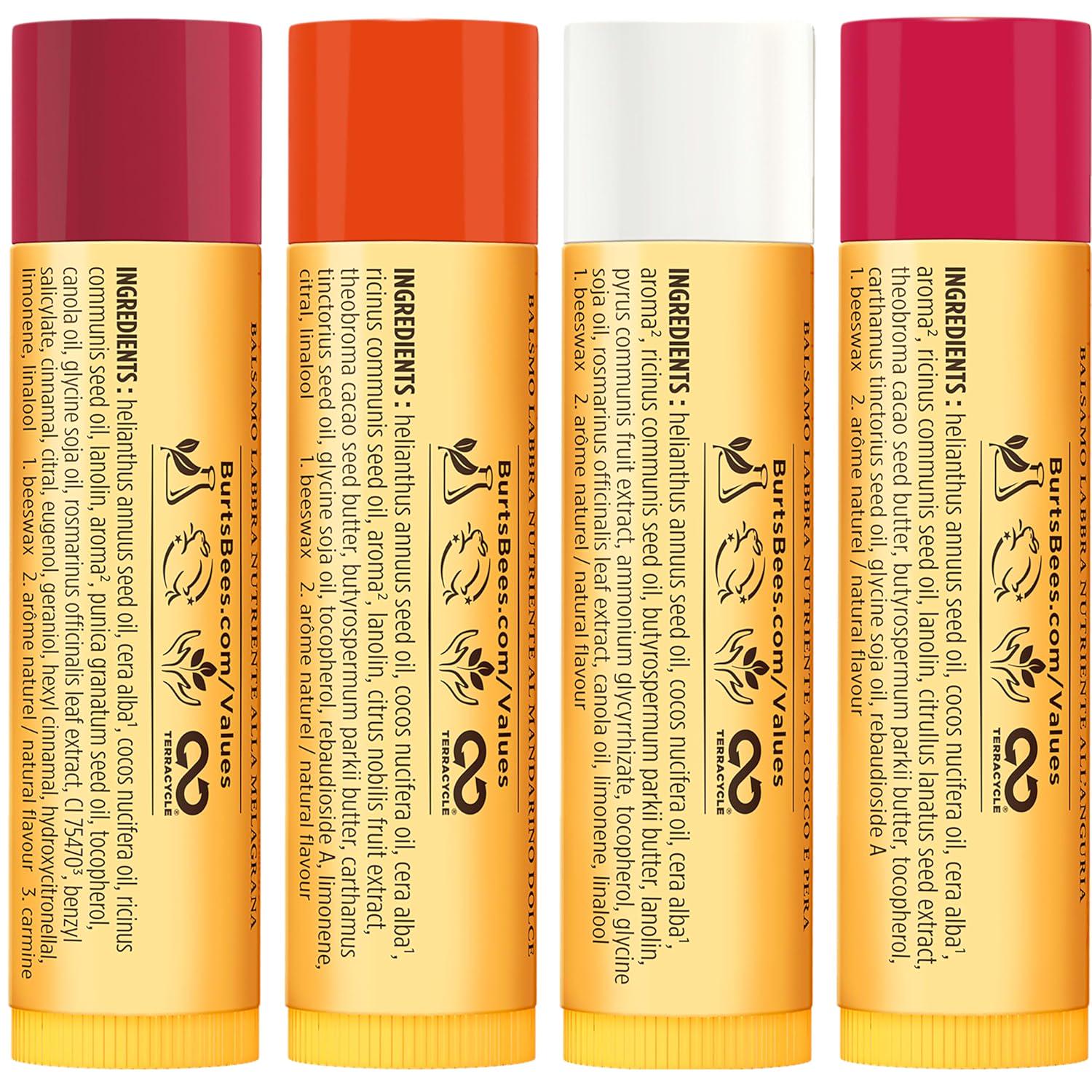 Burt's Bees Valentines Day Gifts Ideas - Just Picked Lip Balm Set, Pomegranate, Watermelon, Sweet Mandarin, Coconut And Pear, Natural Origin Lip Treatment, 4 Tubes, 0.15 Oz.,