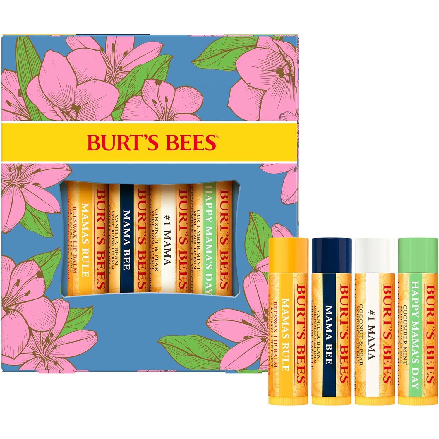 Burt's Bees Valentines Day Gifts Ideas - Balm Bouquet Lip Balm Set, Original Beeswax, Vanilla Bean, Cucumber Mint, Coconut And Pear Pack, Natural Origin Lip Treatment, 4 Tubes, 0.15 Oz.,