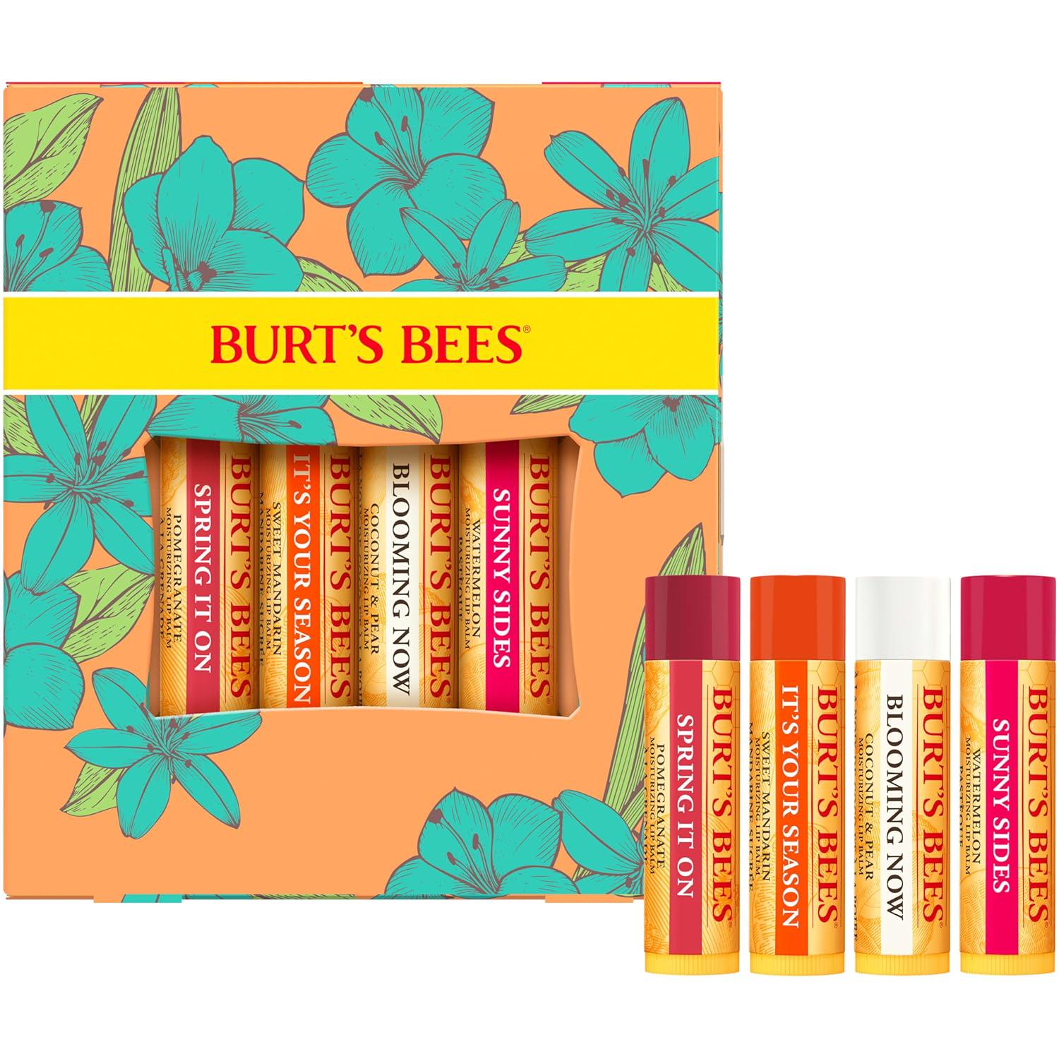 Burt's Bees Valentines Day Gifts Ideas - Just Picked Lip Balm Set, Pomegranate, Watermelon, Sweet Mandarin, Coconut And Pear, Natural Origin Lip Treatment, 4 Tubes, 0.15 Oz.,