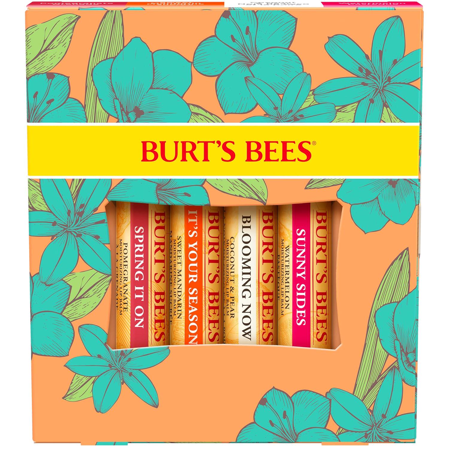 Burt's Bees Valentines Day Gifts Ideas - Just Picked Lip Balm Set, Pomegranate, Watermelon, Sweet Mandarin, Coconut And Pear, Natural Origin Lip Treatment, 4 Tubes, 0.15 Oz.,