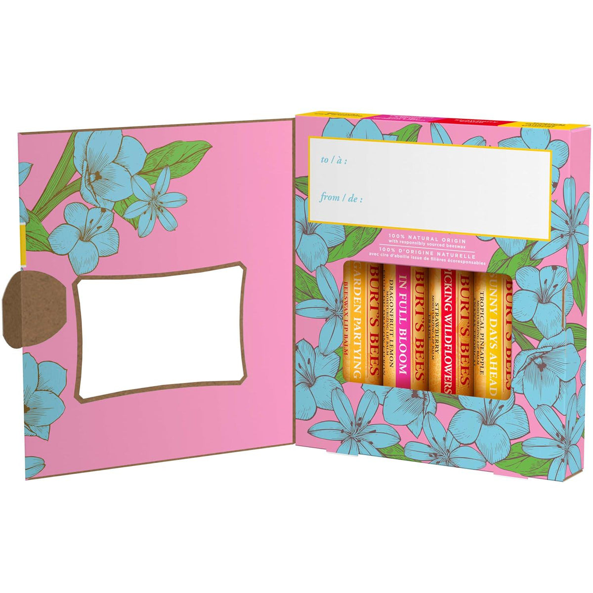 Burt's Bees Valentines Day Gifts Ideas - In Full Bloom Lip Balm Set, Original Beeswax, Dragonfruit Lemon, Tropical Pineapple And Strawberry, Natural Origin Lip Treatment, 4 Tubes, 0.15 Oz.,
