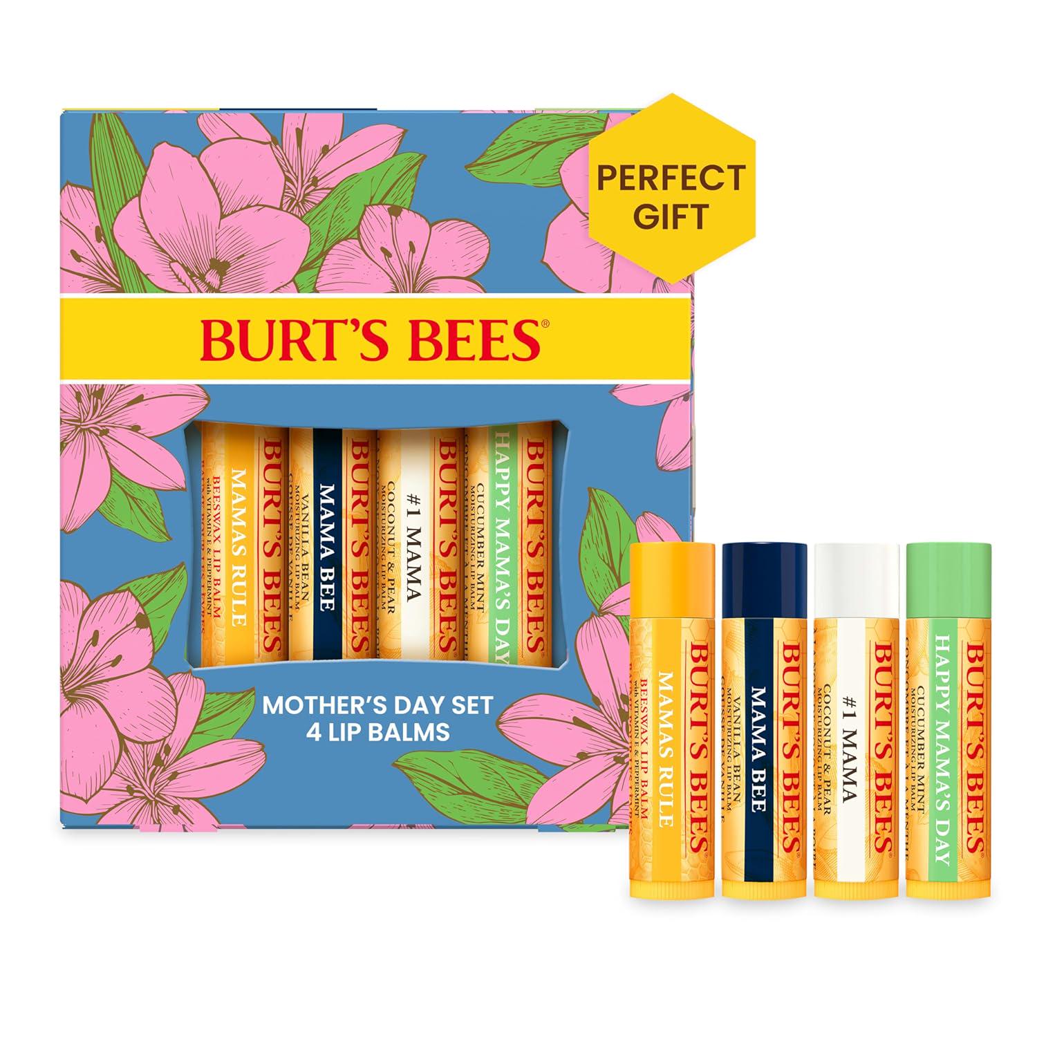 Burt's Bees Valentines Day Gifts Ideas - Balm Bouquet Lip Balm Set, Original Beeswax, Vanilla Bean, Cucumber Mint, Coconut And Pear Pack, Natural Origin Lip Treatment, 4 Tubes, 0.15 Oz.,