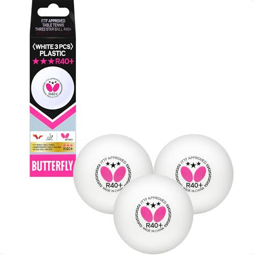 Butterfly R40+ Table Tennis Balls, 3 Pack, 40mm, White, Professional Ping Pong Balls for Competition or Training