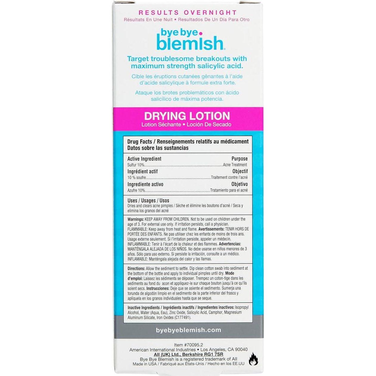 Bye Bye Blemish Acne Drying Lotion, Reduce Pimples Overnight 1oz, 1-Pack,