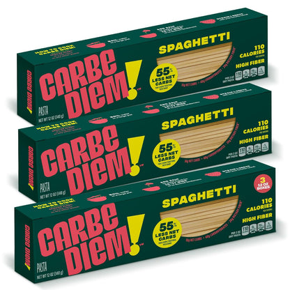 Carbe Diem Lower Carb Spaghetti Pasta, 3x12oz Bags, Healthy Pasta with Traditional Texture, Low Calorie