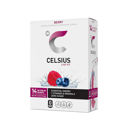 Celsius On-the-Go Powder Stick Packs, Zero Sugar, Berry, 25oz, Pack of 14