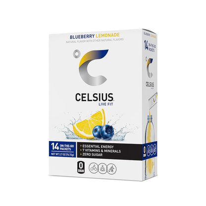 Celsius On-the-Go Powder Sticks, Blueberry Lemonade Essential Energy, 26oz, 14 Sticks per Pack