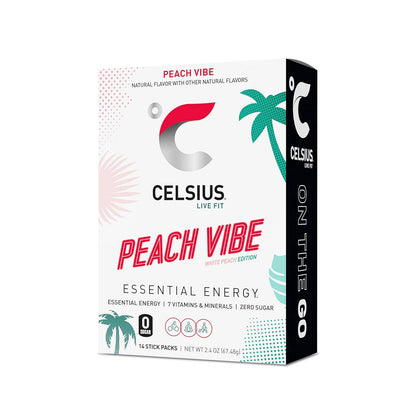 Celsius Celsius On-the-Go Powder Sticks Peach Vibe, Essential Energy 2.6 Oz (14 Sticks Per Pack)