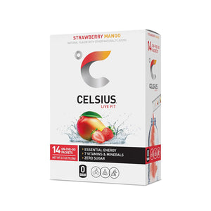 Celsius On-the-Go Powder Sticks, Strawberry Mango, Essential Energy, 25oz, 14 Sticks per Pack