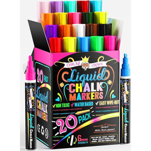 CHALKY CROWN Bold Chalk Markers - Dry Erase Marker Pens - Liquid Chalk Markers For Chalkboards, Signs, Windows, Blackboard, Glass - Reversible Tip (20 Pack) - (Multicolored, 6mm),