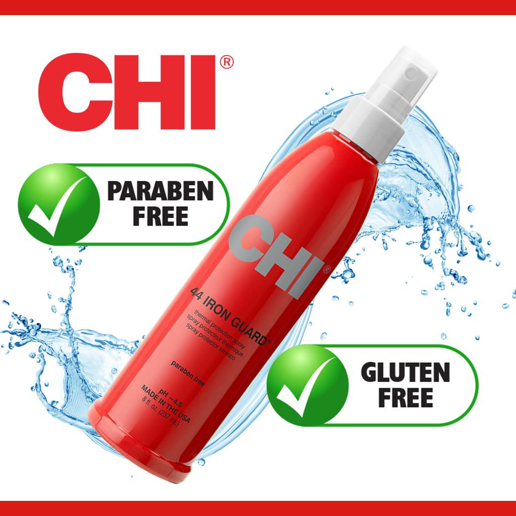 CHI 44 Iron Guard Thermal Protection Spray, Nourishing Formula Helps Resist Heat Damage To Hair And Tame Frizz, Clear, 8 Oz,