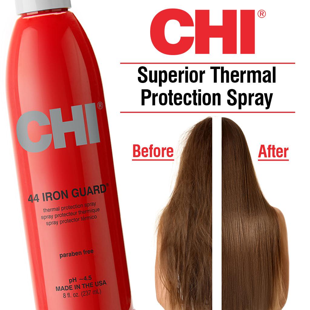 CHI 44 Iron Guard Thermal Protection Spray, Nourishing Formula Helps Resist Heat Damage To Hair And Tame Frizz, Clear, 8 Oz,