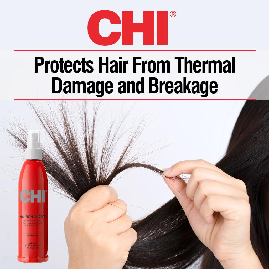 CHI 44 Iron Guard Thermal Protection Spray, Nourishing Formula Helps Resist Heat Damage To Hair And Tame Frizz, Clear, 8 Oz,
