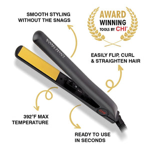 CHI CHI Original Ceramic Flat Iron, Flat Iron For A Smooth Finish, Ceramic Floating Plates, Quick Heat Up, Analog On/Off Switch, 1 Iron Black