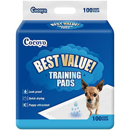 Cocoyo Dog Training Pads 22 x 22 Inches 100 Count Ultra Absorbent Leakproof Puppy Potty Pads for Indoor Use