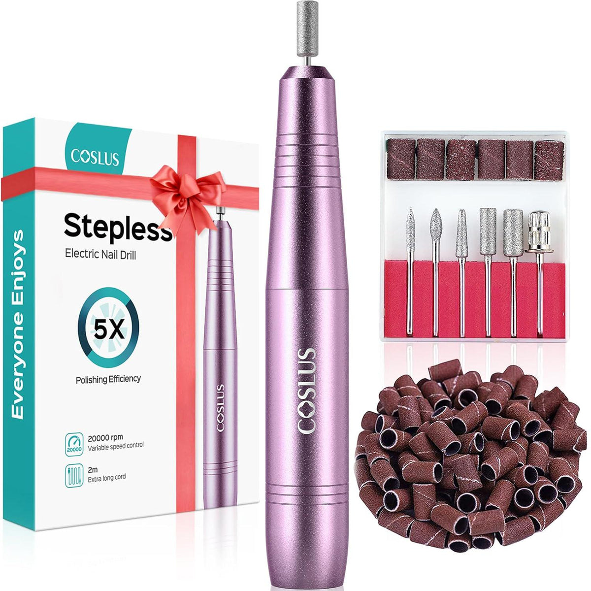 COSLUS COSLUS Electric Nail Drill File Professional: For Acrylic Gel Dip Powder Nails Portable Nail Machine Kit Manicure Pedicure Tools Polishing Set With Nail Drill Bits Sanding Bands