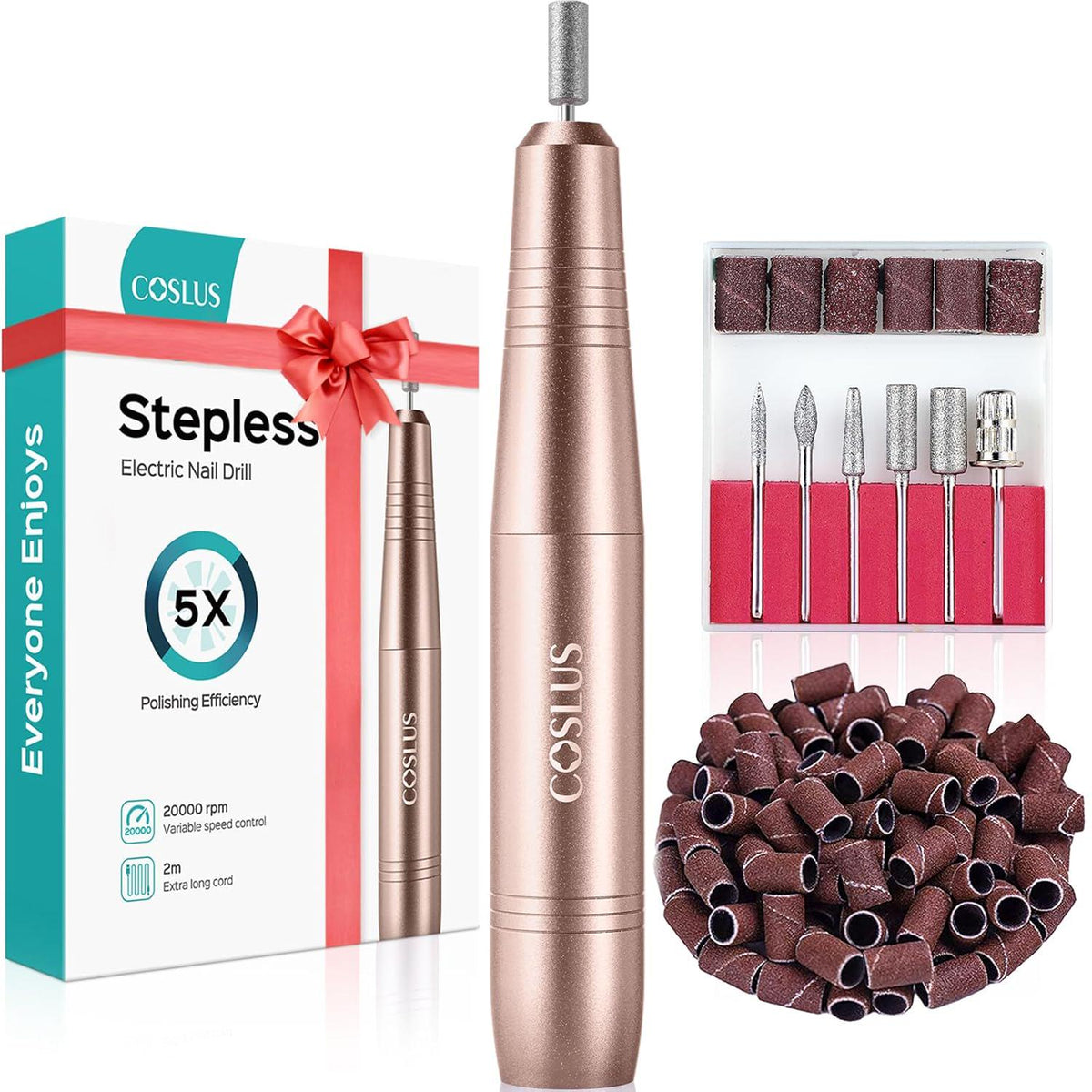 COSLUS COSLUS Electric Nail Drill File Professional: For Acrylic Gel Dip Powder Nails Portable Nail Machine Kit Manicure Pedicure Tools Polishing Set With Nail Drill Bits Sanding Bands
