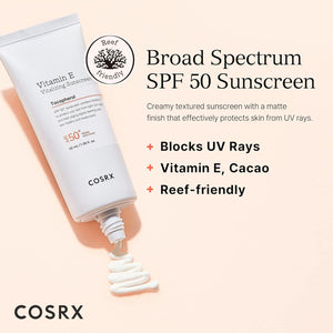 COSRX COSRX Vitamin E Vitalizing Face Sunscreen SPF 50, 1.69 Fl Oz, SPF Moisturizer, Lightweight Under Makeup, Travel Essentials, Summer Essentials, Korean Skin Care, Korean Sunscreen For Face