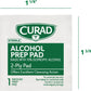Medline Curad Alcohol Prep Pads, 400 Medium Isopropyl Alcohol Wipes, Individually Wrapped, First Aid Alcohol Swabs for Cuts & Scrapes, Pack of 4 Boxes