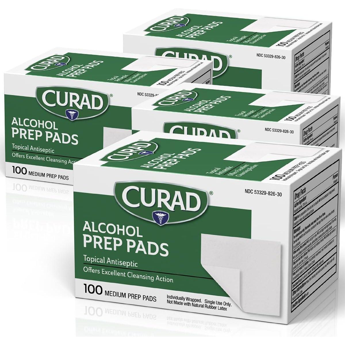 Medline Curad Alcohol Prep Pads, 400 Medium Isopropyl Alcohol Wipes, Individually Wrapped, First Aid Alcohol Swabs for Cuts & Scrapes, Pack of 4 Boxes