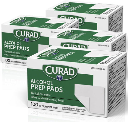 Medline Curad Alcohol Prep Pads, 400 Medium Isopropyl Alcohol Wipes, Individually Wrapped, First Aid Alcohol Swabs for Cuts & Scrapes, Pack of 4 Boxes