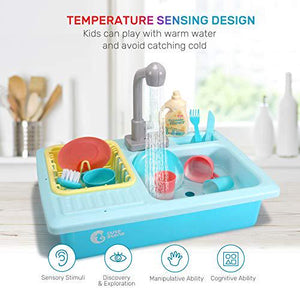Color Changing Kitchen Sink Toy with Running Water Pretend Play Dishwashing Set