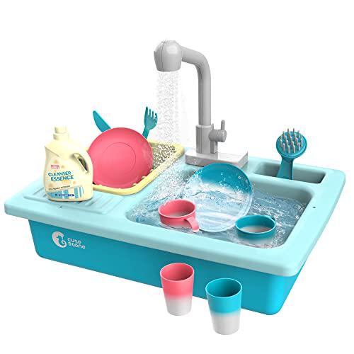 Color Changing Kitchen Sink Toy with Running Water Pretend Play Dishwashing Set