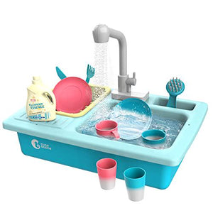 Color Changing Kitchen Sink Toy with Running Water Pretend Play Dishwashing Set