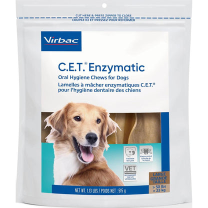 Virbac CET Enzymatic Oral Hygiene Chews for Dogs, Beefhide with Dual-Enzyme System for Plaque & Tartar Control, Tasty Chicken Flavor, Easy Dental Chew