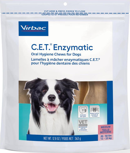 Virbac CET Enzymatic Oral Hygiene Chews for Dogs, Beefhide with Dual-Enzyme System for Plaque & Tartar Control, Tasty Chicken Flavor, Easy Dental Chew