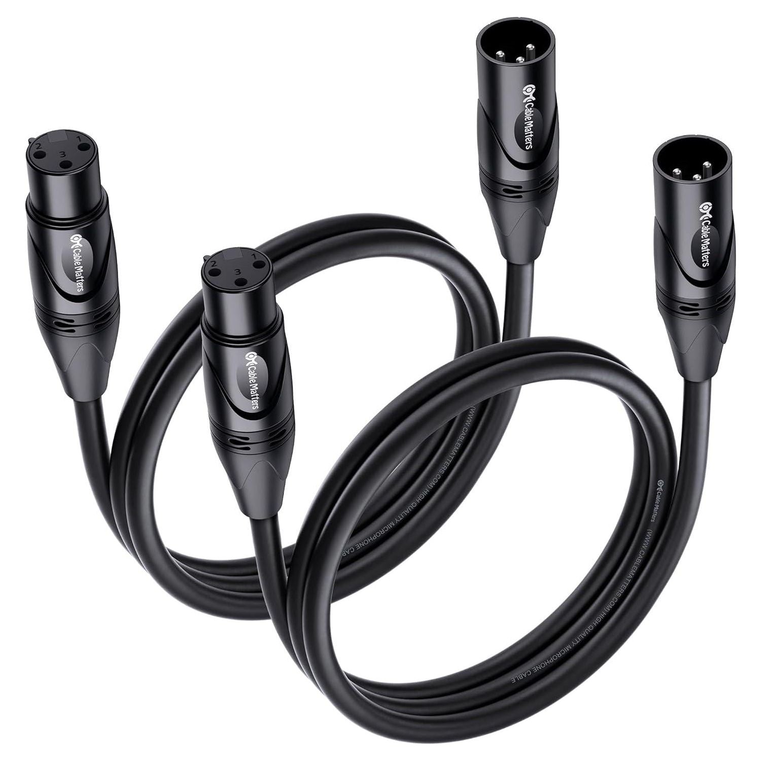 Cable Matters 2-Pack Premium Short XLR To XLR Cables, XLR Microphone Cable 3 Feet, Oxygen-Free Copper (OFC) XLR Male To Female Cord, Mic Cord, XLR Speaker Cable, Black,