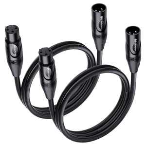 Cable Matters 2-Pack Premium Short XLR To XLR Cables, XLR Microphone Cable 3 Feet, Oxygen-Free Copper (OFC) XLR Male To Female Cord, Mic Cord, XLR Speaker Cable, Black,