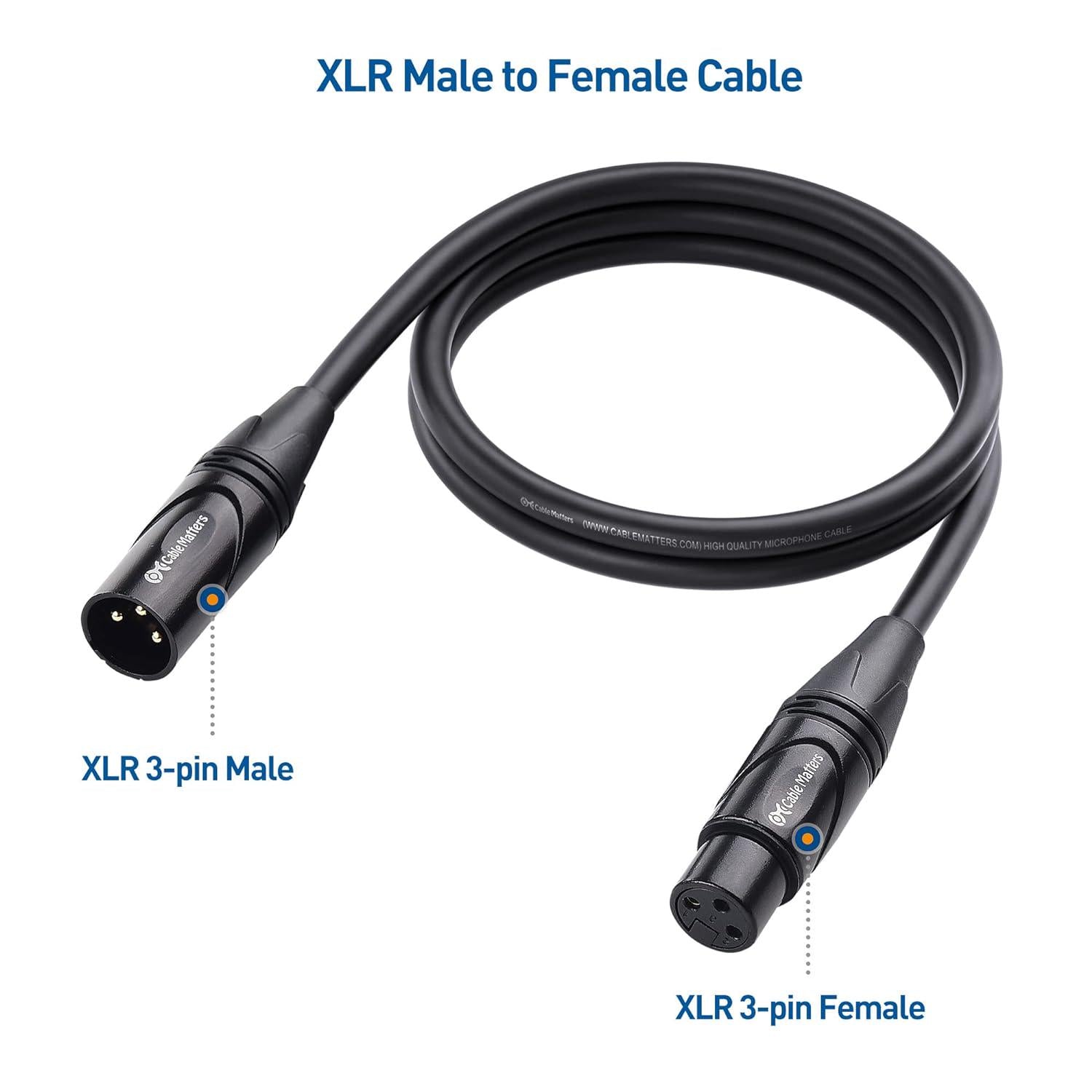 Cable Matters 2-Pack Premium Short XLR To XLR Cables, XLR Microphone Cable 3 Feet, Oxygen-Free Copper (OFC) XLR Male To Female Cord, Mic Cord, XLR Speaker Cable, Black,