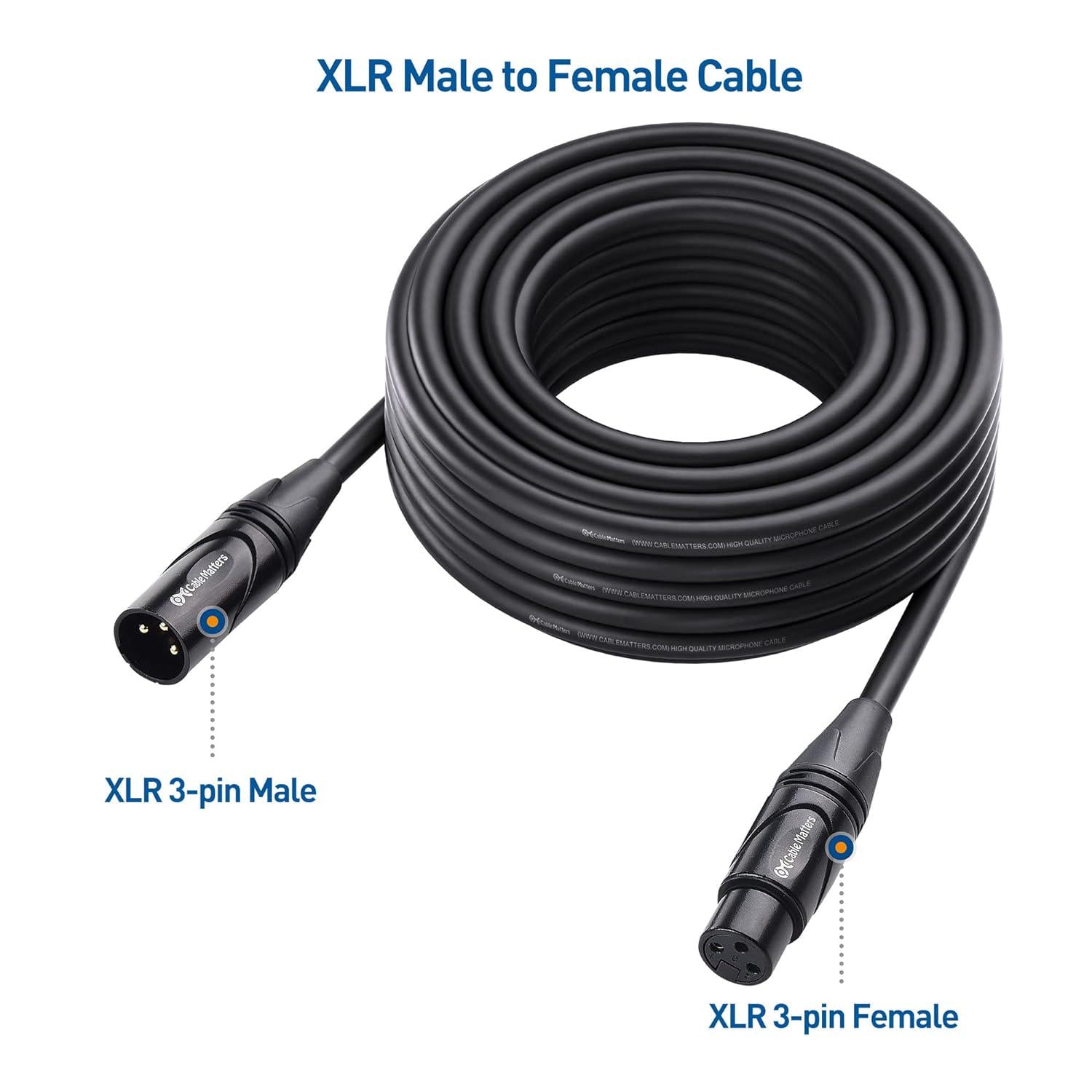 Cable Matters 2-Pack Premium XLR To XLR Cables, XLR Microphone Cable 35 Feet, Oxygen-Free Copper (OFC) XLR Male To Female Cord, Mic Cord, XLR Speaker Cable, Black,