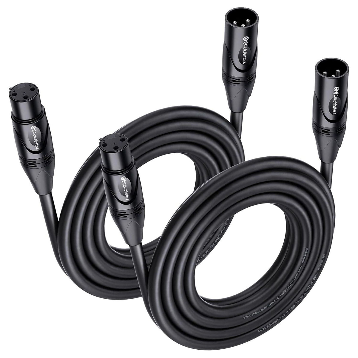 Cable Matters 2-Pack Premium XLR To XLR Cables, XLR Microphone Cable 15 Feet, Oxygen-Free Copper (OFC) XLR Male To Female Cord, Mic Cord, XLR Speaker Cable, Black,