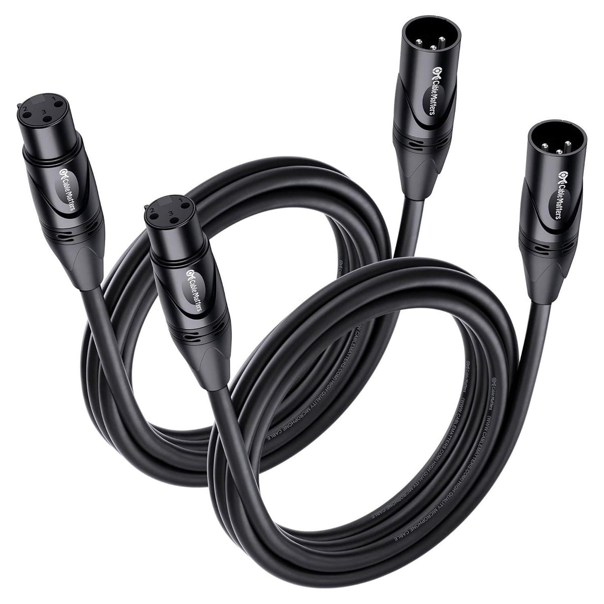 Cable Matters 2-Pack Premium XLR To XLR Cables, XLR Microphone Cable 6 Feet, Oxygen-Free Copper (OFC) XLR Male To Female Cord, Mic Cord, XLR Speaker Cables, Black,
