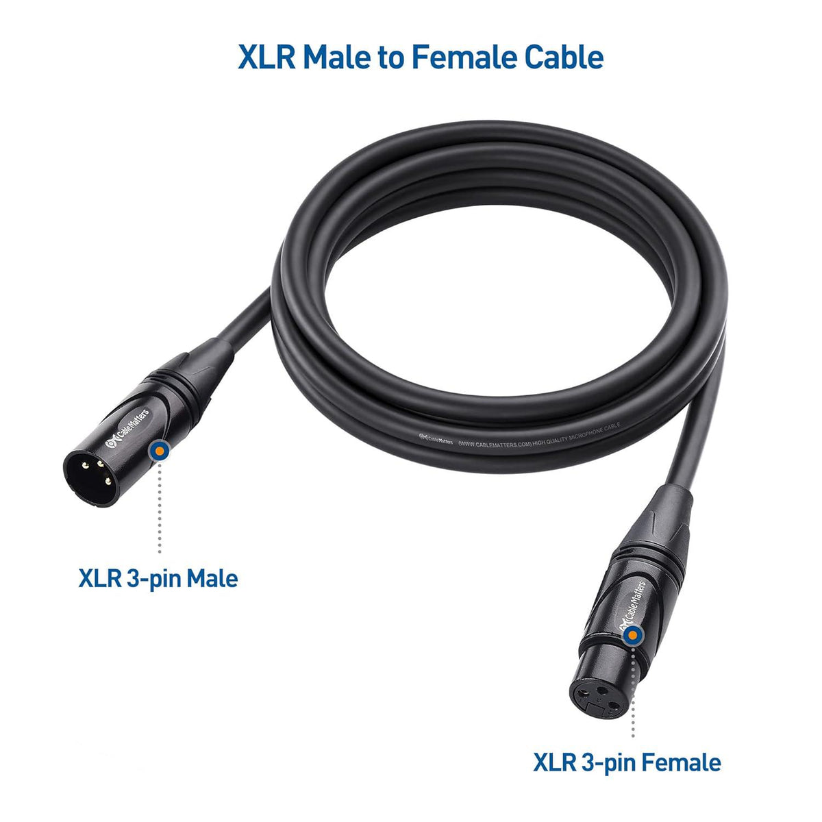 Cable Matters 2-Pack Premium XLR To XLR Cables, XLR Microphone Cable 6 Feet, Oxygen-Free Copper (OFC) XLR Male To Female Cord, Mic Cord, XLR Speaker Cables, Black,