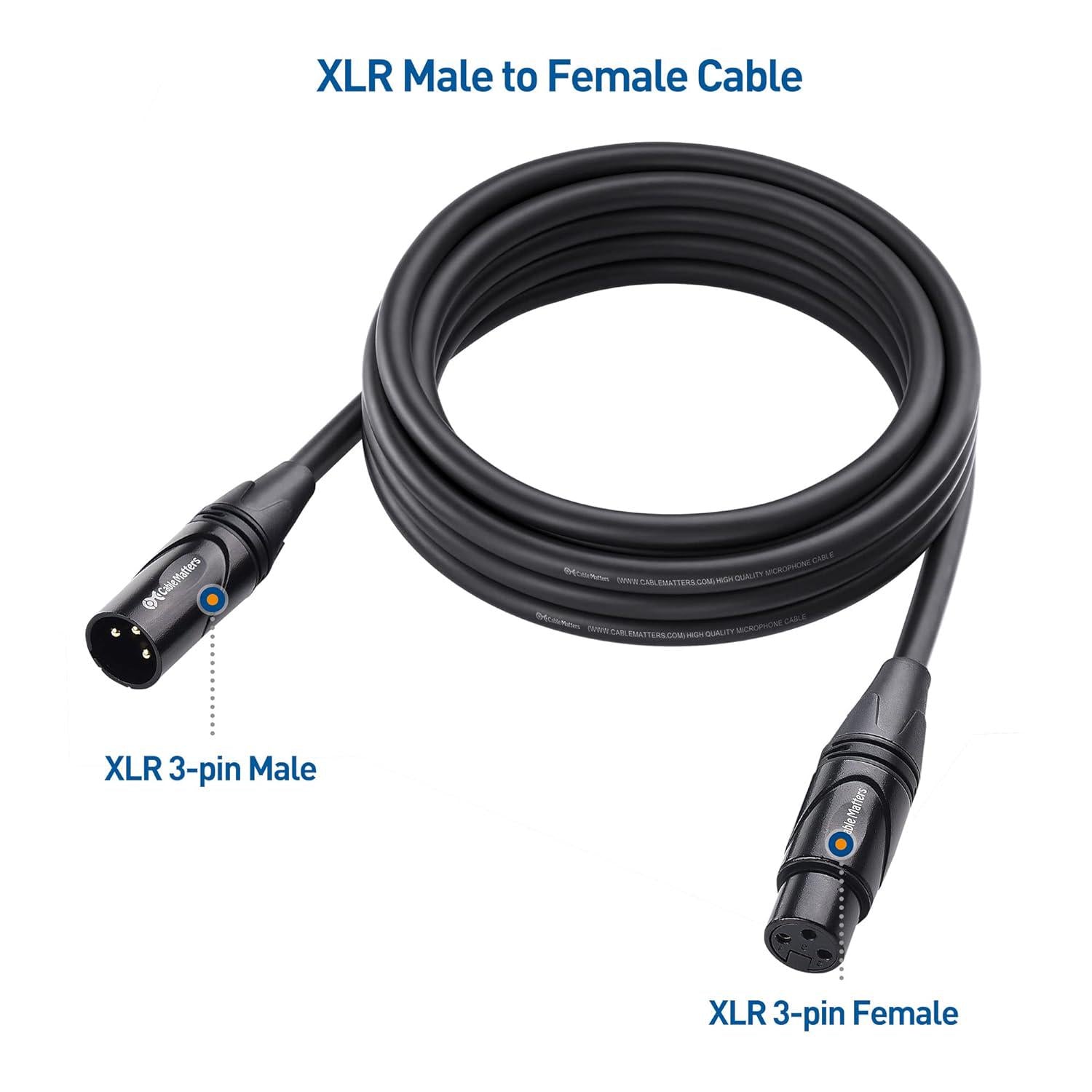 Cable Matters 2-Pack Premium XLR To XLR Cables, XLR Microphone Cable 10 Feet, Oxygen-Free Copper (OFC) XLR Male To Female Cord, Mic Cord, XLR Speaker Cable, Black,