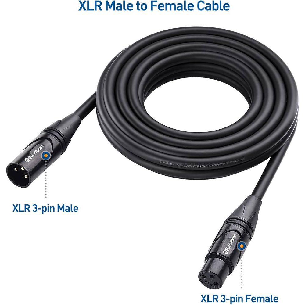 Cable Matters 2-Pack Premium XLR To XLR Cables, XLR Microphone Cable 20 Feet, Oxygen-Free Copper (OFC) XLR Male To Female Cord, Mic Cord, XLR Speaker Cable, Black,