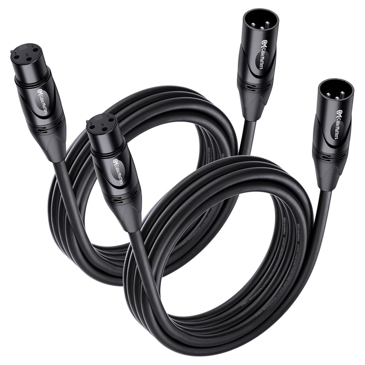 Cable Matters 2-Pack Premium XLR To XLR Cables, XLR Microphone Cable 10 Feet, Oxygen-Free Copper (OFC) XLR Male To Female Cord, Mic Cord, XLR Speaker Cable, Black,
