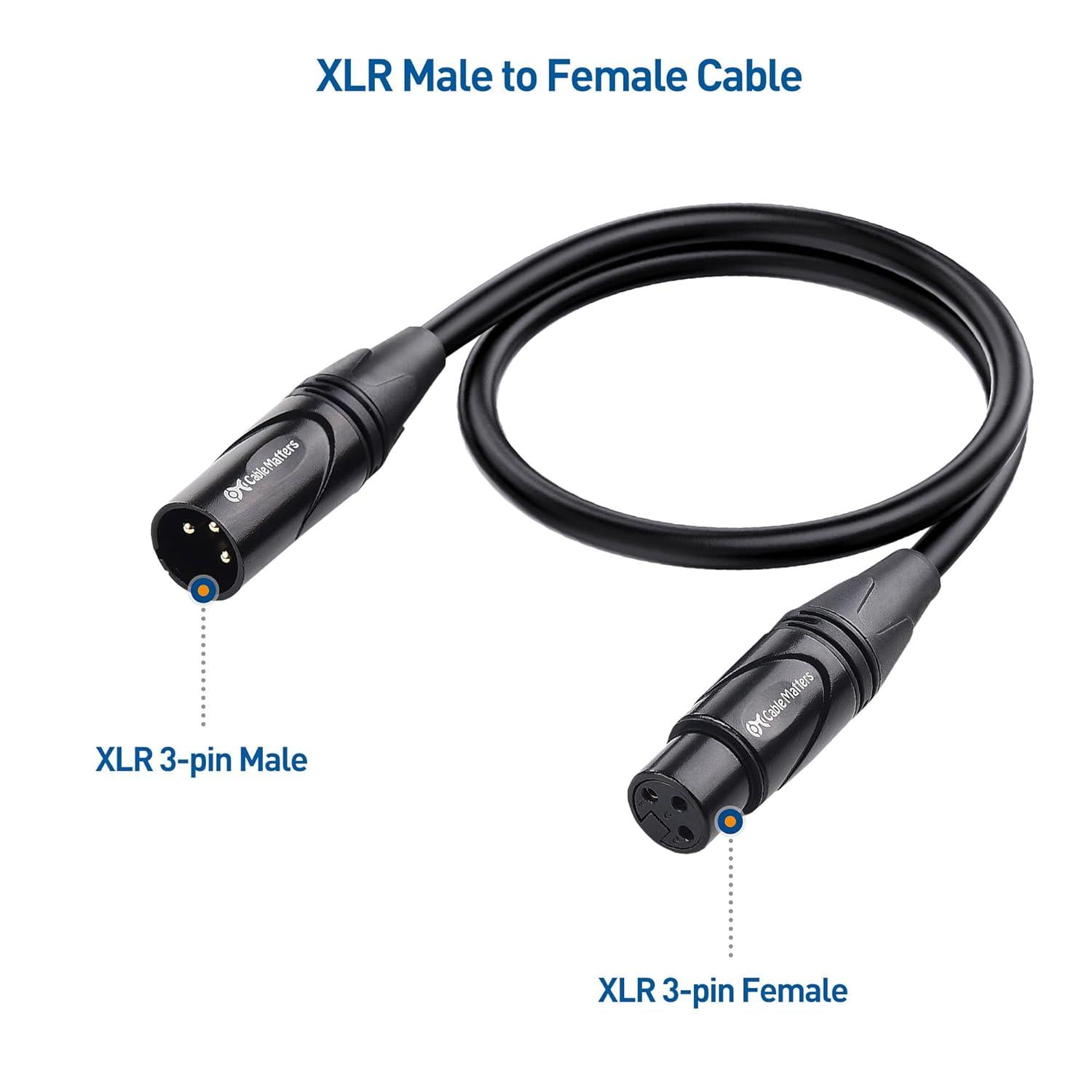 Cable Matters 2-Pack Premium Short XLR To XLR Cables, XLR Microphone Cable 1 Foot, Oxygen-Free Copper (OFC) XLR Male To Female Cord, Mic Cord, XLR Speaker Cable, Black,